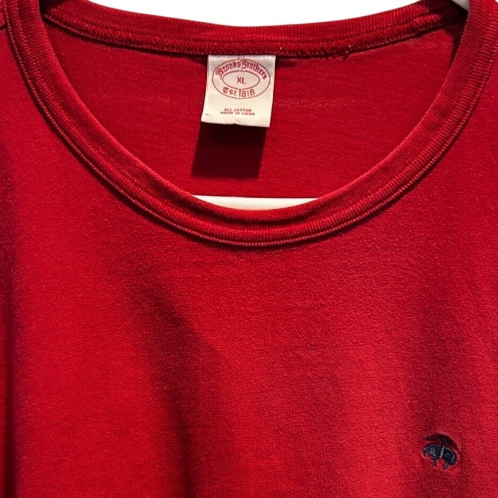 Brooks Brothers Men's Long Sleeve T-Shirt XL Cotton Red Crew Neck Tee Sheep Logo